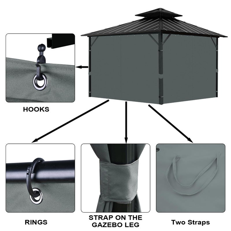 Tngan Gazebo Universal Replacement Privacy Curtain, 10'X12' Gazebo Outdoor Waterproof, 4-Panels Sidewall Curtains with Zipper for Patio, Garden and Backyard (Only Curtains, 10'x12', Grey) - Image 5