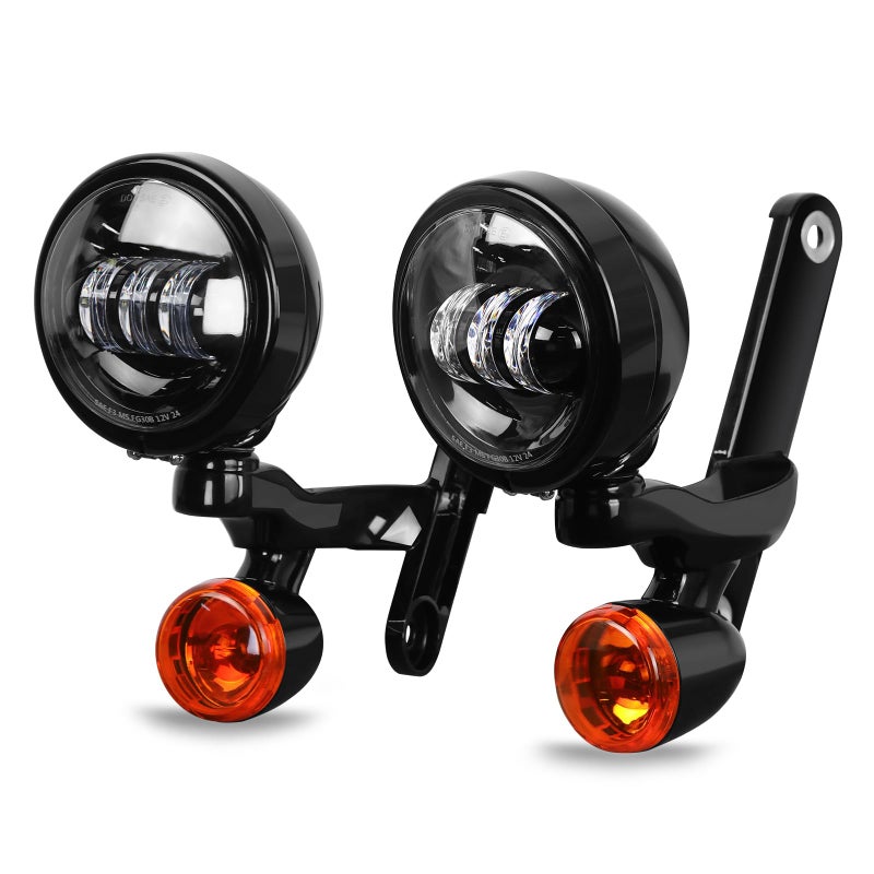 TOPRAMETAL LED Auxiliary 45 Spot Fog Light Bracket Fit for Harley Street Electra Glide Road King Spotlight Passing Light WHousing Bucket Bullet Turn Signals Lamp Gloss Black 14 UP Touring