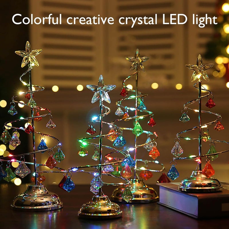 klarako Christmas Tree Night Lights, LED Acrylic Crystal Pendant Christmas Tree Lights Birthday Decoration Table Lamp Bedroom Copper Wire Night Light Energy-Effiecent Durable Christmas Decor (26CM) - Image 2
