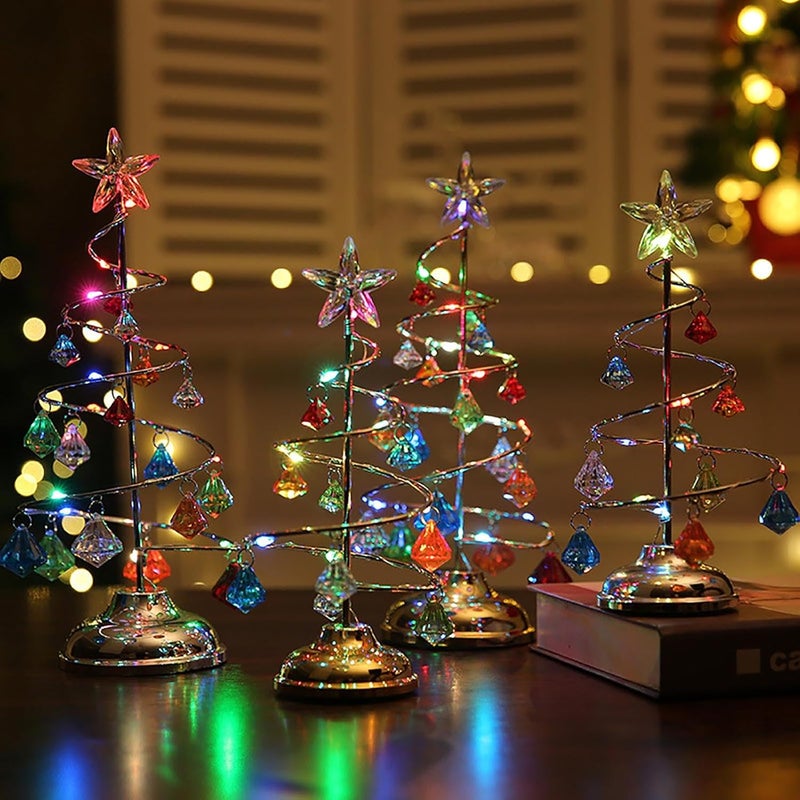 klarako Christmas Tree Night Lights, LED Acrylic Crystal Pendant Christmas Tree Lights Birthday Decoration Table Lamp Bedroom Copper Wire Night Light Energy-Effiecent Durable Christmas Decor (26CM) - Image 1