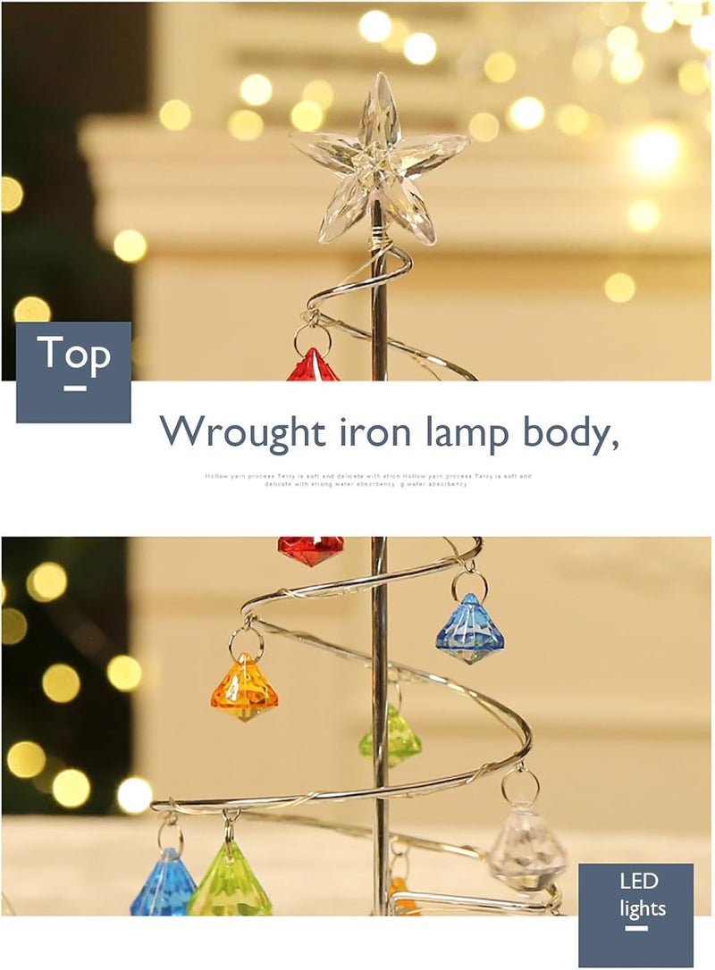 klarako Christmas Tree Night Lights, LED Acrylic Crystal Pendant Christmas Tree Lights Birthday Decoration Table Lamp Bedroom Copper Wire Night Light Energy-Effiecent Durable Christmas Decor (26CM) - Image 5