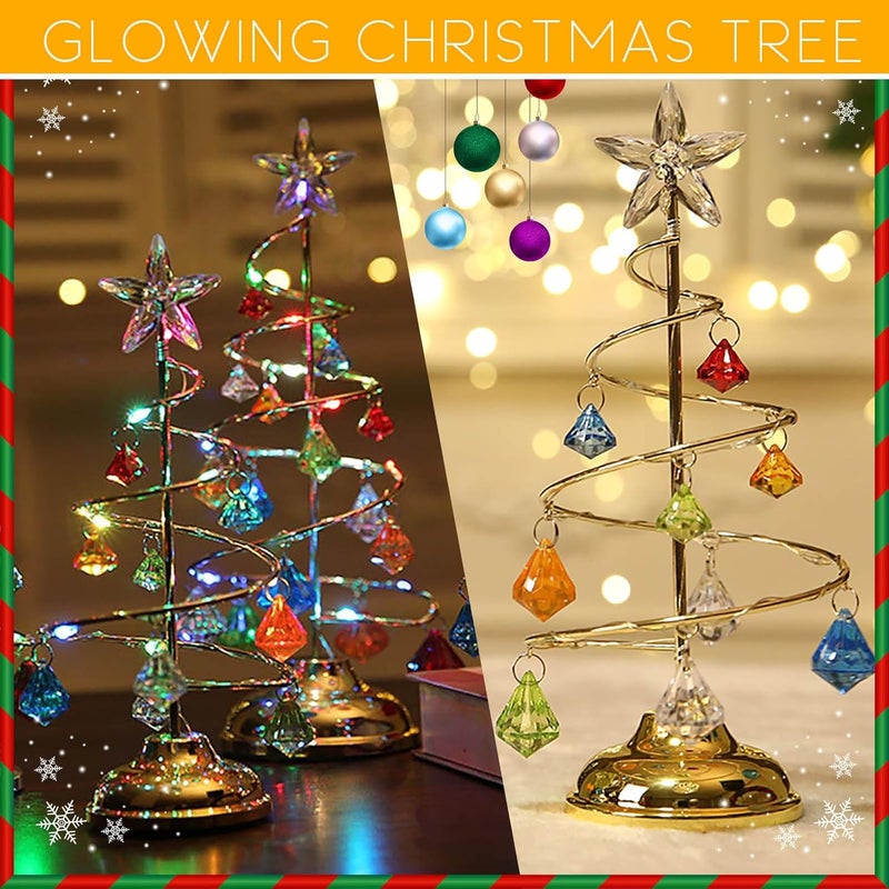 klarako Christmas Tree Night Lights, LED Acrylic Crystal Pendant Christmas Tree Lights Birthday Decoration Table Lamp Bedroom Copper Wire Night Light Energy-Effiecent Durable Christmas Decor (26CM) - Image 4