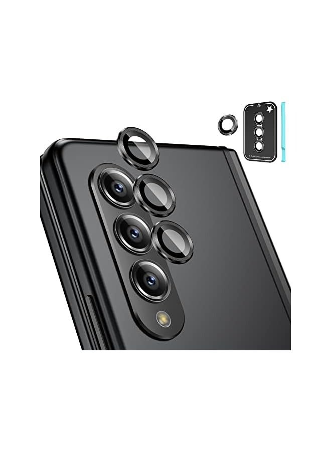 PROMASS [3+1PCS] for Galaxy Z Fold 4 Camera Lens Protector, 9H Tempered Glass Camera Cover Screen Protector Metal Individual Ring 【Case Friendly】【Installation Tray】【Removal tool】-Black - Image 1