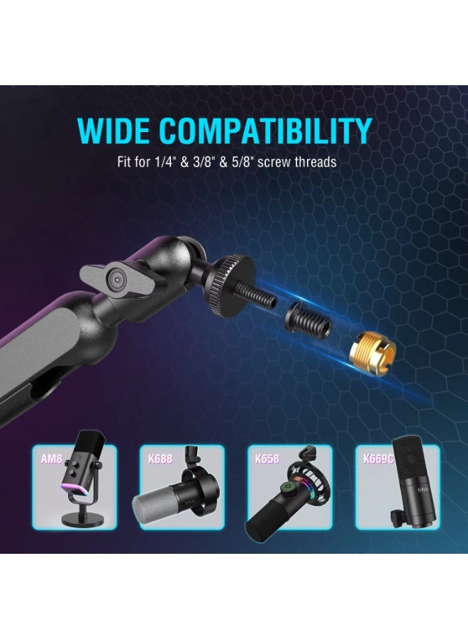 فيفين حامل ميكروفون FIFINE قابل للتعديل ومنخفض الارتفاع مع نظام إدارة الكابلات/حامل مكتبي، ذراع تعليق لميكروفون K688 Ampligame AM8-BM88 - Image 5