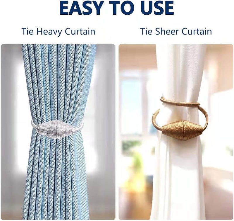 XDerlin 2Pack Magnetic Curtain Tiebacks European Style Convenient Drape Tie Backs Curtain Holdbacks Clips Holder for Thin or Thick Curtains Home Office Window Draperies (Navy Blue) - Image 4