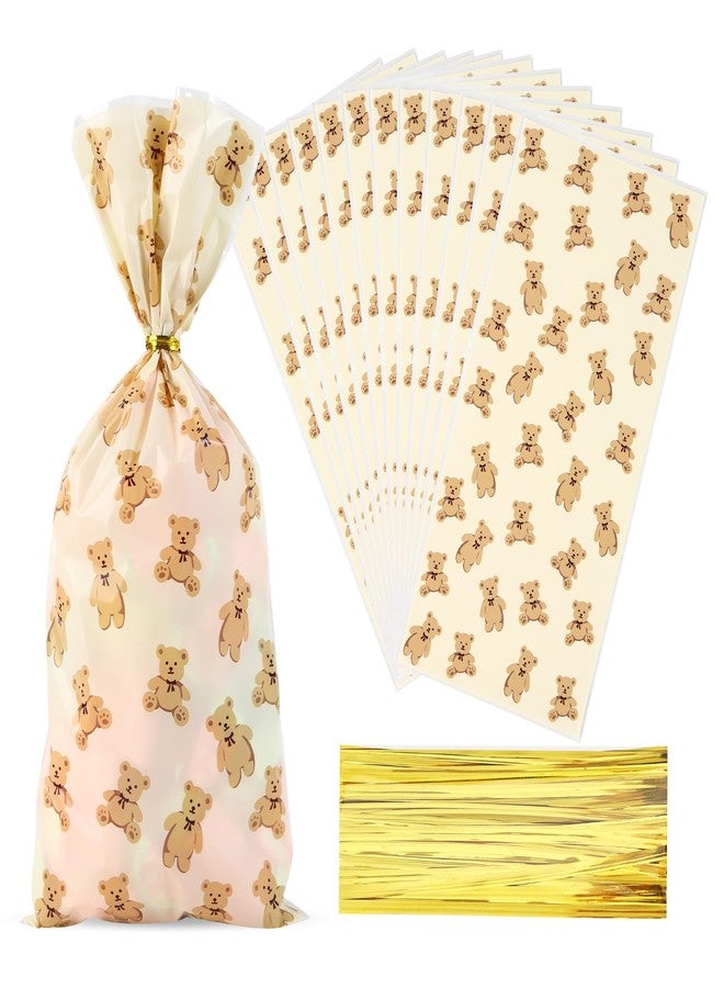 Docvania Bear Cellophane Treat Bags Plastic Gift Bag 100 pcs 5 X 11 Bear Cookie Bags with Ties Goodie Candy Bag Suitable for Mother's Day, Valentine's Day, and Holiday Parties - Image 1