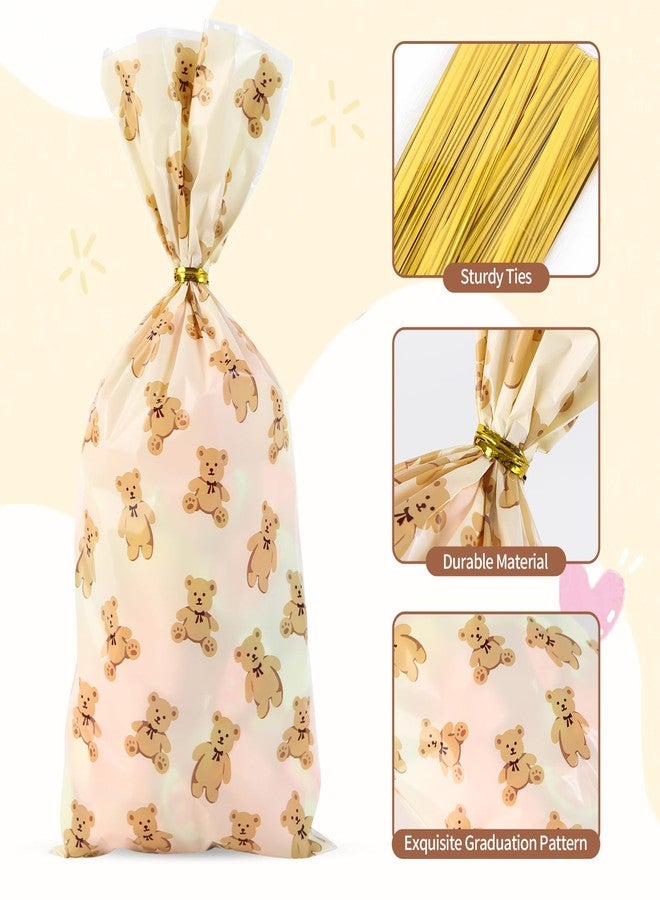 Docvania Bear Cellophane Treat Bags Plastic Gift Bag 100 pcs 5 X 11 Bear Cookie Bags with Ties Goodie Candy Bag Suitable for Mother's Day, Valentine's Day, and Holiday Parties - Image 4
