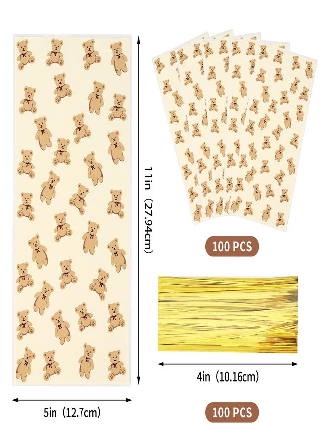 Docvania Bear Cellophane Treat Bags Plastic Gift Bag 100 pcs 5 X 11 Bear Cookie Bags with Ties Goodie Candy Bag Suitable for Mother's Day, Valentine's Day, and Holiday Parties - Image 3