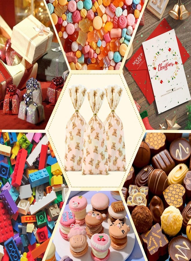 Docvania Bear Cellophane Treat Bags Plastic Gift Bag 100 pcs 5 X 11 Bear Cookie Bags with Ties Goodie Candy Bag Suitable for Mother's Day, Valentine's Day, and Holiday Parties - Image 5