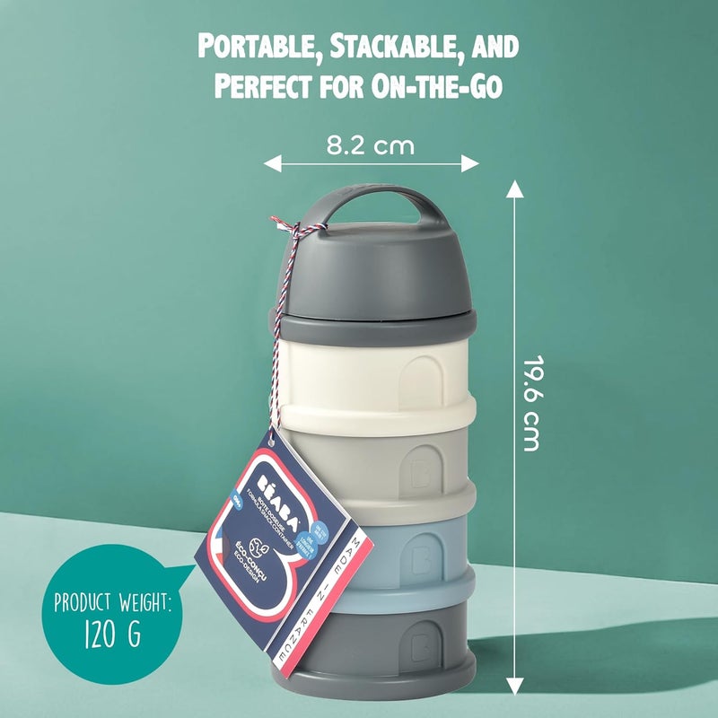 Baba حاوية بيبا متعددة الوظائف لتخزين الحليب - حاوية محكمة الإغلاق لتخزين مسحوق الحليب وطعام الأطفال، 4 أقسام قابلة للتبديل، آمنة للاستخدام في الميكروويف، مناسبة للسفر، زرقاء ورمادية معدنية - Image 3