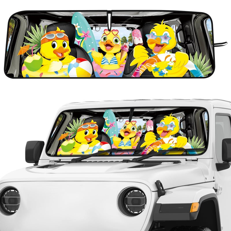 DaisyInner Windshield Sun Shade Compatible with Jeep Jk Jku Jl Jlu 19972023 and Compatible with Gladiator Jt 20202023 Foldable Windshield Sunvisor Blocks UV Rays Surfing Duck 16 5 x 52 5 - Image 3