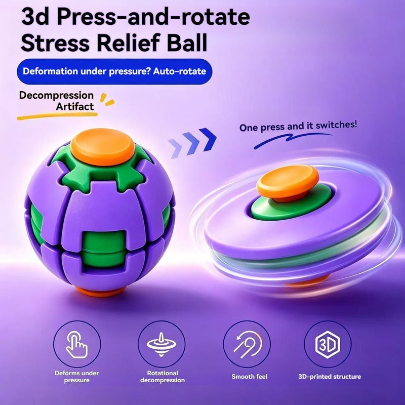 SENBOWE Press Rotate Deform Stress Relief Fidget Gyro Ball, 3D Auto Rotation Transformable Hand Spinner Toy, Portable Lightweight Anxiety Relief Decompression Artifact for Office Workers Students Home Travel, Multi-Color Stress Release Fidget Toy - Image 2