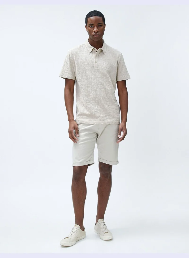 كوتون Polo Neck T-Shirt Tissued Buttoned Short Sleeve Cotton