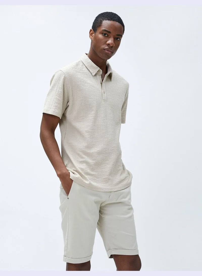 كوتون Polo Neck T-Shirt Tissued Buttoned Short Sleeve Cotton