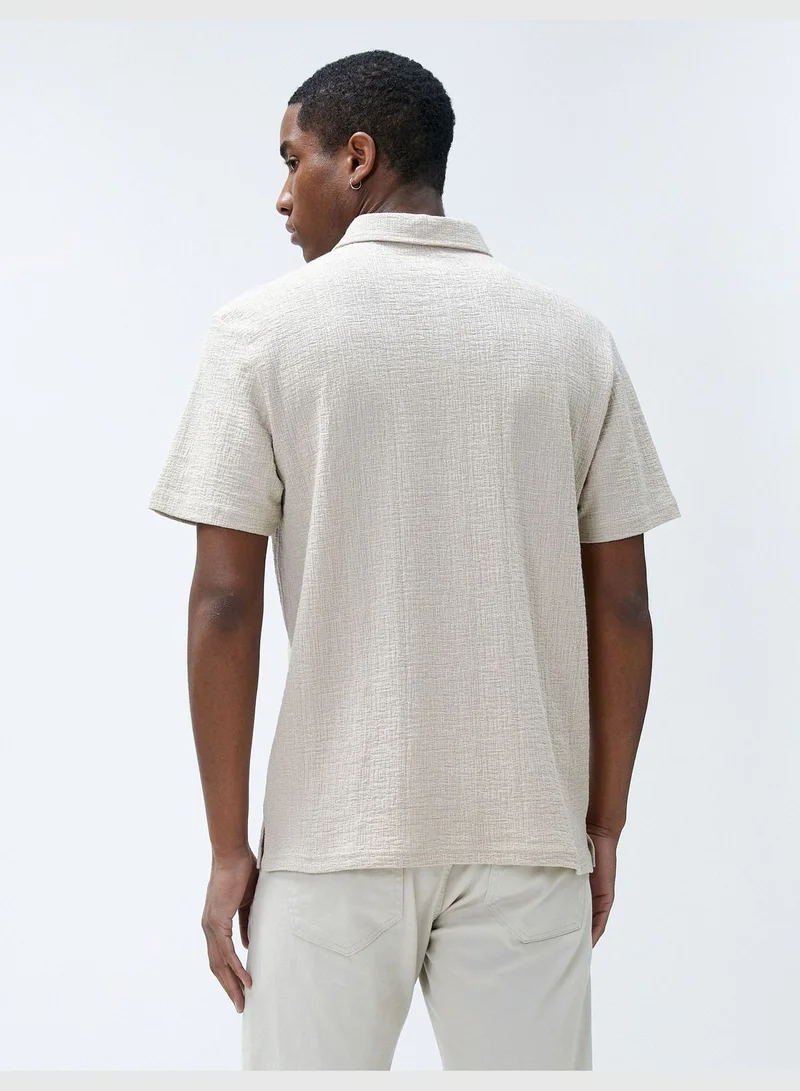 كوتون Polo Neck T-Shirt Tissued Buttoned Short Sleeve Cotton