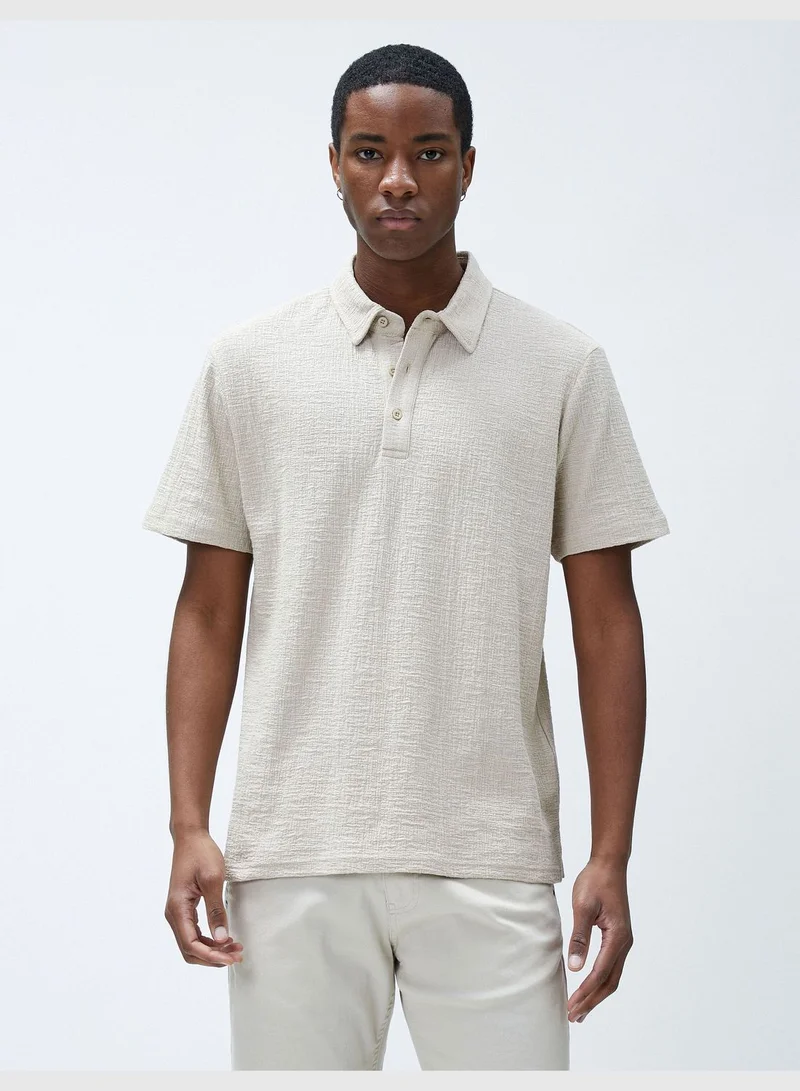كوتون Polo Neck T-Shirt Tissued Buttoned Short Sleeve Cotton