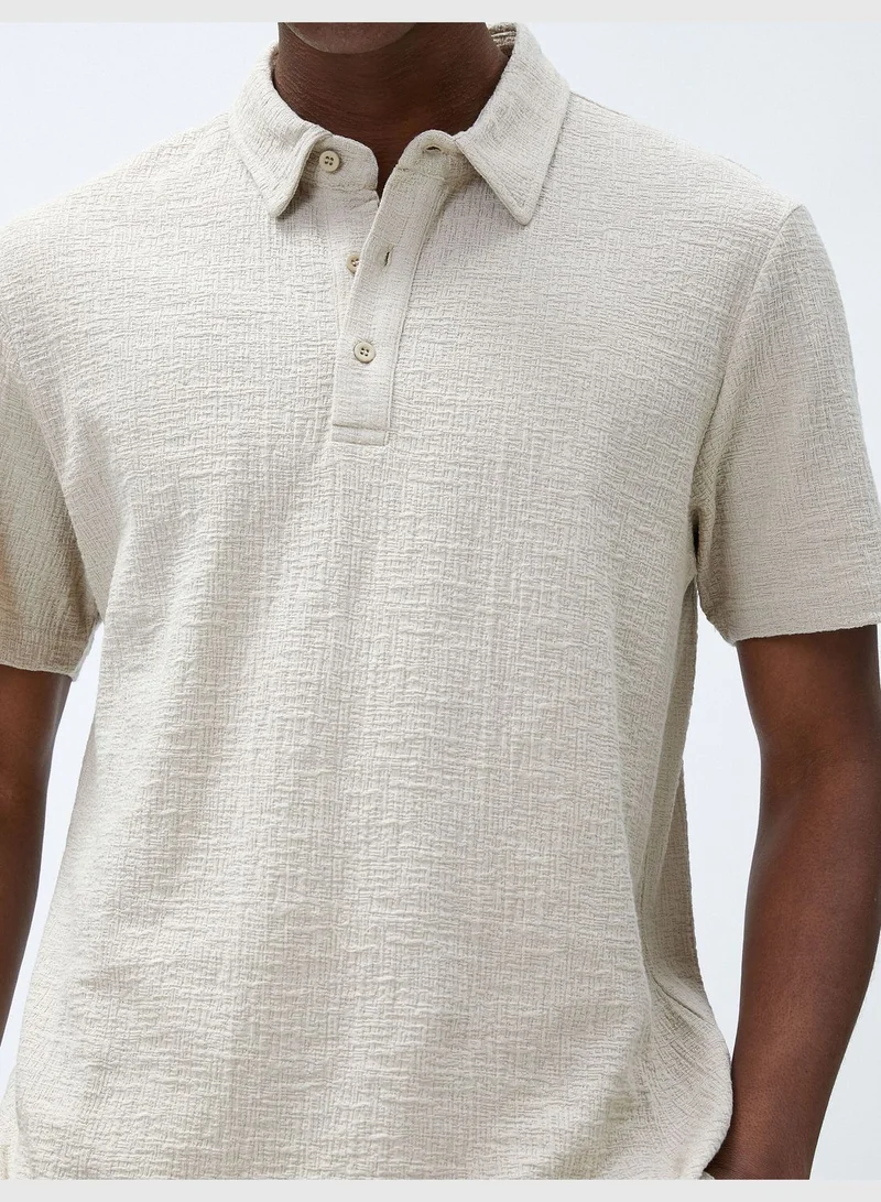 كوتون Polo Neck T-Shirt Tissued Buttoned Short Sleeve Cotton