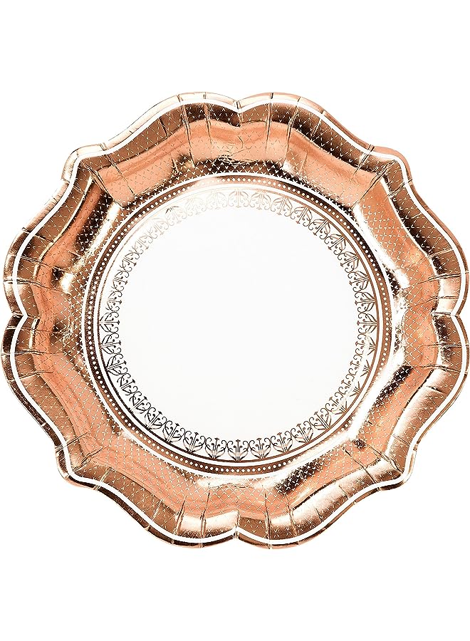 Raxoom Tables Party Porcelain Foil Paper Plates 12 Piece, 23 Cm Diameter, Rose Gold - Image 1