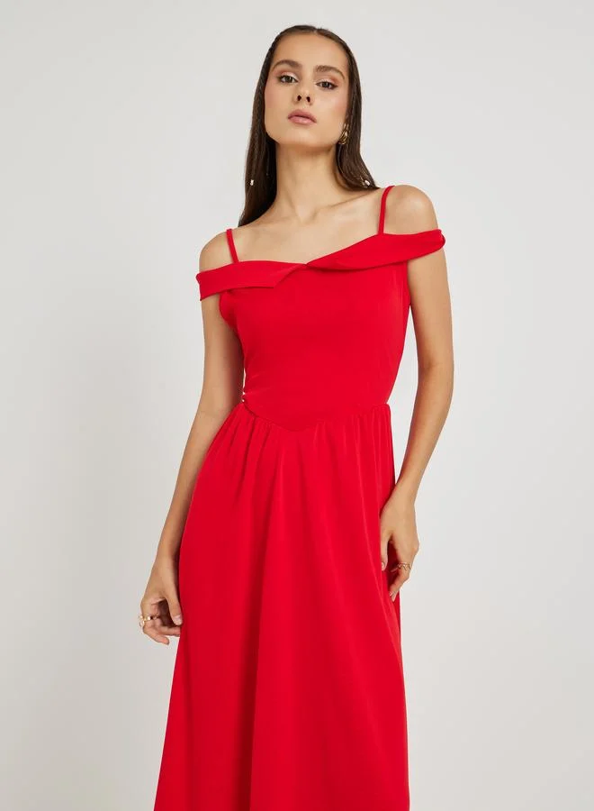 Take Two Take Two Solid Off Shoulder A-Line Maxi Dress