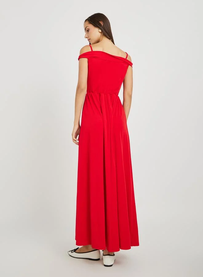 Take Two Take Two Solid Off Shoulder A-Line Maxi Dress