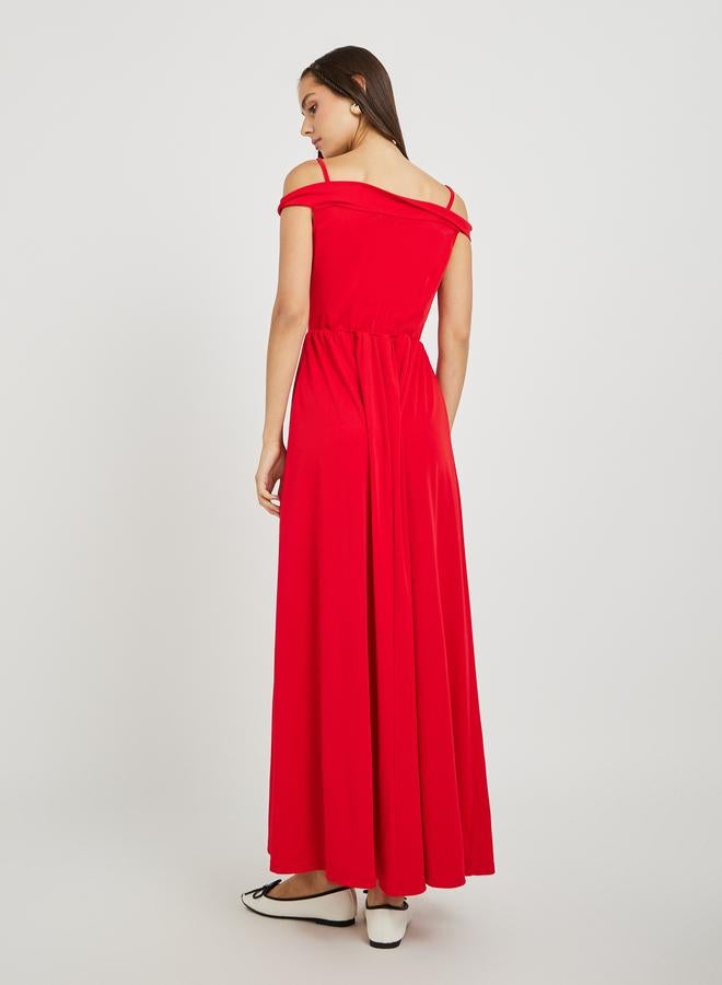 Take Two Solid Off Shoulder A-Line Maxi Dress - Image 5