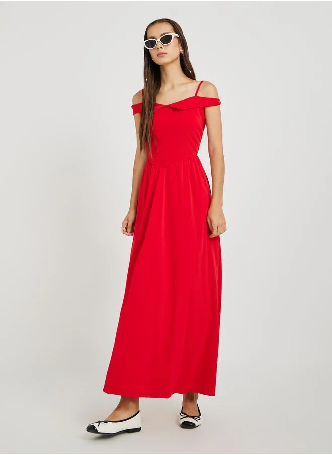 تايك تو Take Two Solid Off Shoulder A-Line Maxi Dress