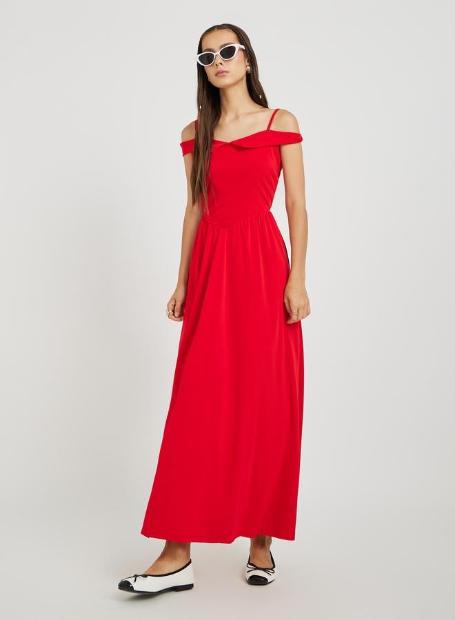 Take Two Solid Off Shoulder A-Line Maxi Dress - Image 2
