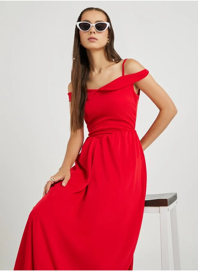 تايك تو Take Two Solid Off Shoulder A-Line Maxi Dress
