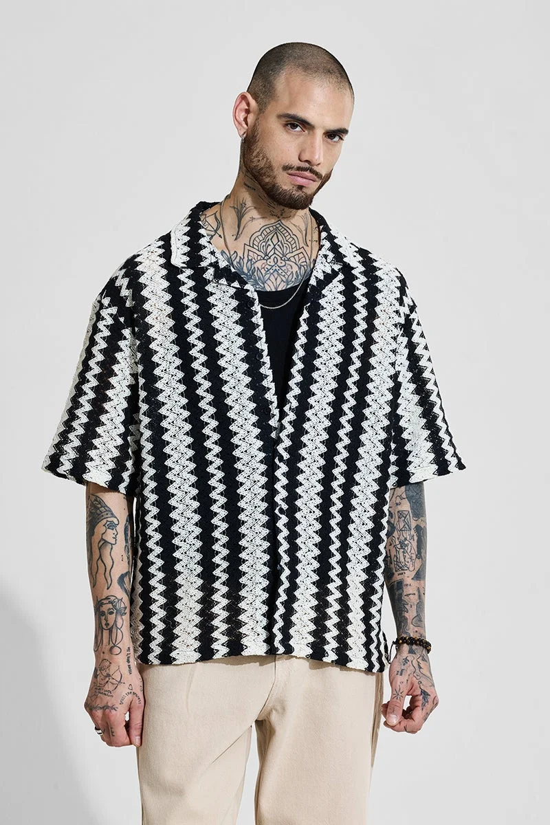 SNITCH Black Oversized Fit Crochet Shirt
