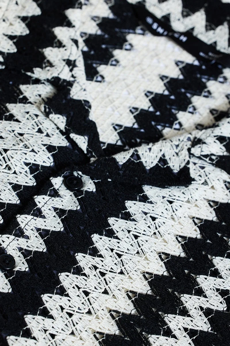 SNITCH Black Oversized Fit Crochet Shirt