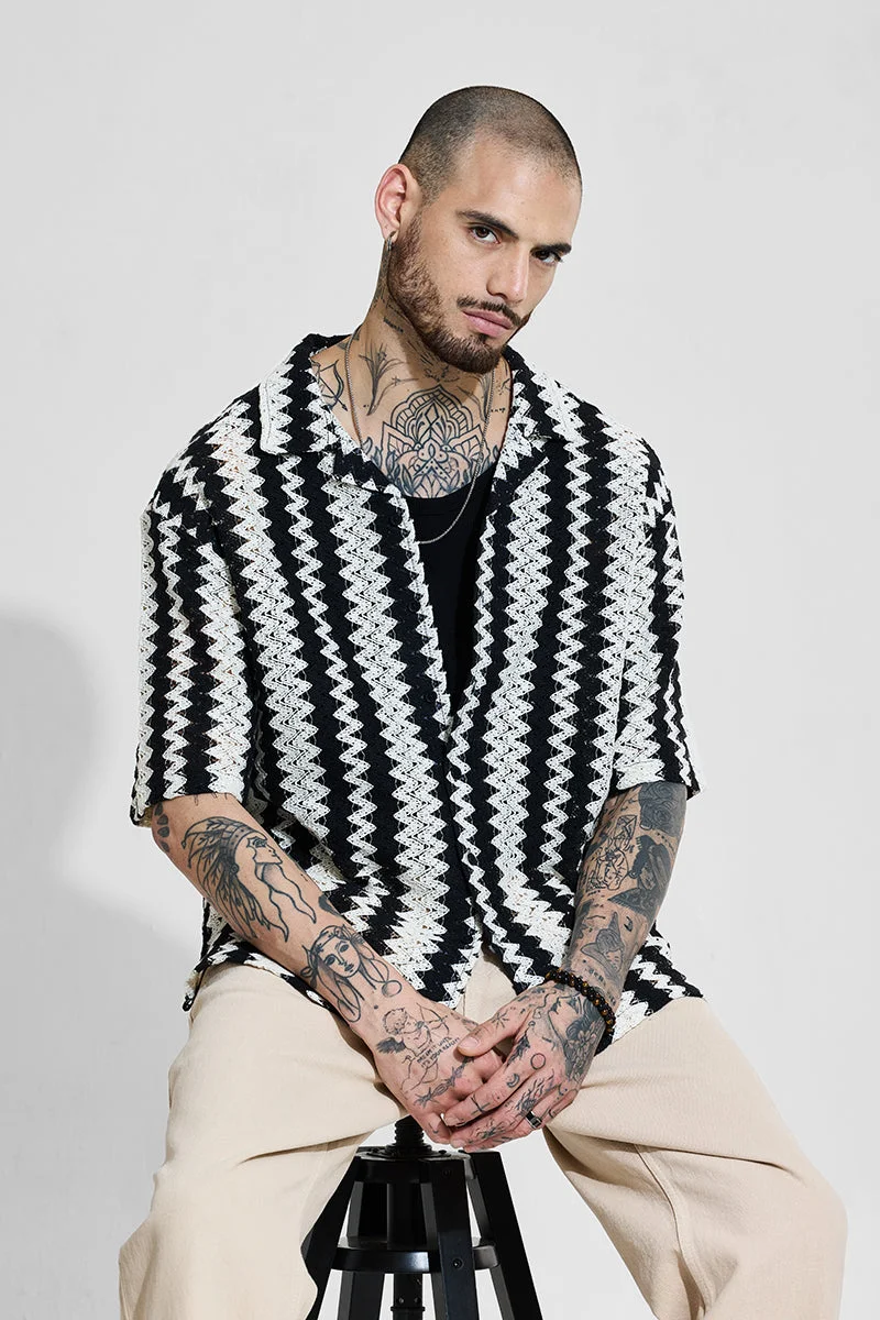 SNITCH Black Oversized Fit Crochet Shirt