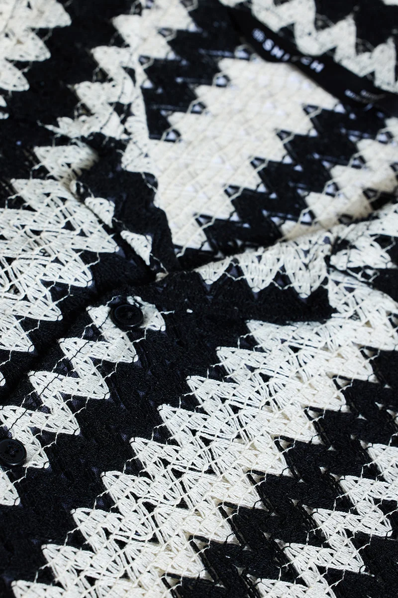 SNITCH Black Oversized Fit Crochet Shirt