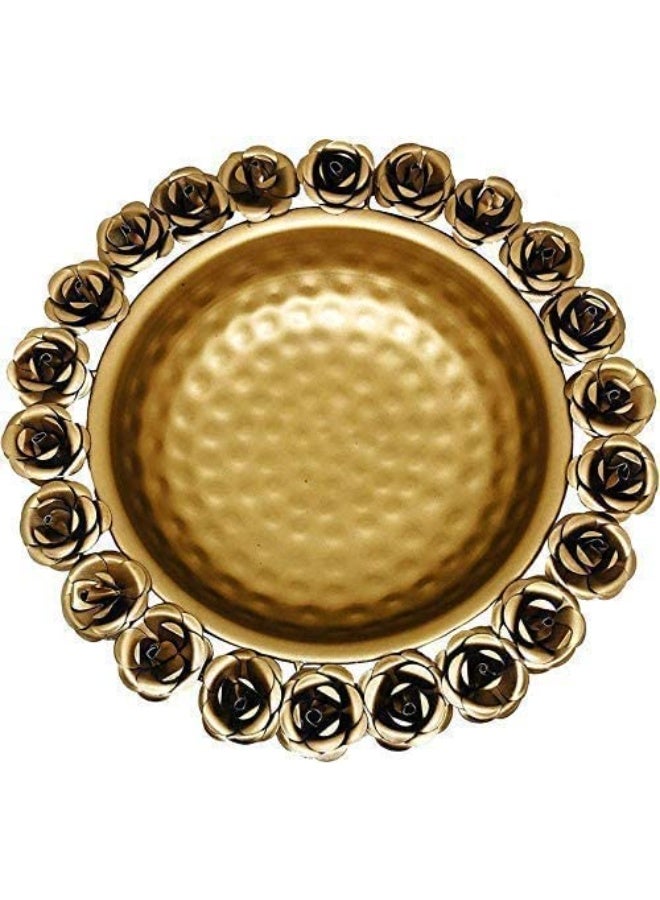 JR Handicrafts World وعاء أورلي دائري مزخرف بحواف مزينة بالزهور (مجموعة من قطعة واحدة) - وعاء جميل مصنوع يدويًا للزهور العائمة وشموع الشاي - ديكور منزلي ومكتبي وطاولة - هدية مميزة لعيد ديوالي، ذهبي اللون - Image 2