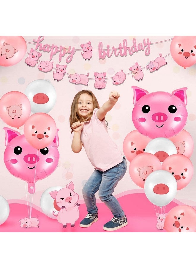 Zomiboo 36 Pc Pig Birthday Party Decorations - Pink Pig Farm Animal Banner, Latex & Foil Balloons for Baby Shower & Party Supplies - Image 5