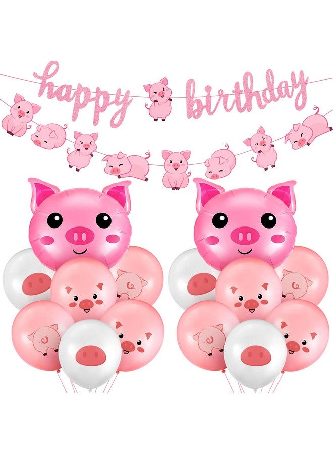 Zomiboo 36 Pc Pig Birthday Party Decorations - Pink Pig Farm Animal Banner, Latex & Foil Balloons for Baby Shower & Party Supplies - Image 1