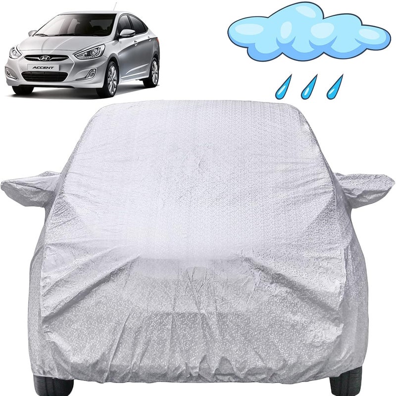 Autofact Waterproof Car Body Cover Compatible with Hyundai Accent (1999 to 2010) with Mirror Pockets (Shinning Silver) - Image 1