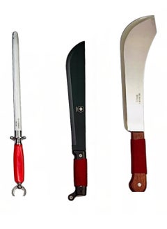 Generic Butcher's Knife Set – Carving Knife + Curved Butcher Knife + Knife Sharpener Rod 