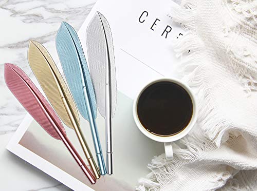 PENTA ANGEL Feather Pens 4Pcs Creative Rollerball Pens Artificial Wing Feather Ballpoint Gel Ink Pens Gift Set for Office School Teachers Students Stationary Supplies, Black Ink - Image 3