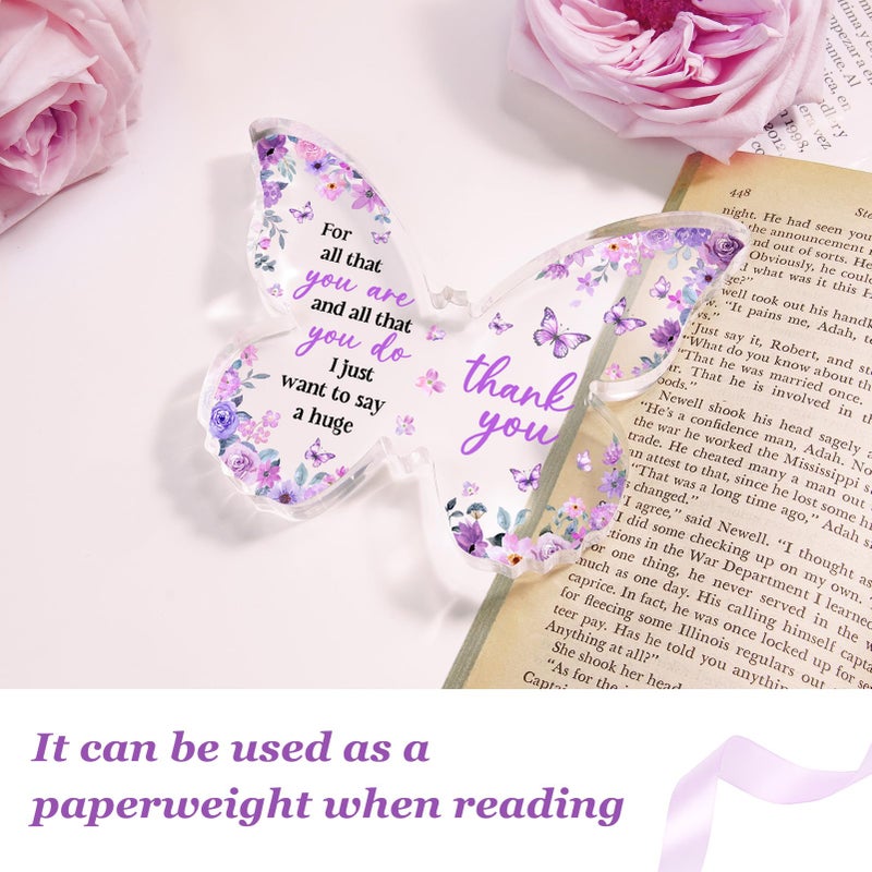 Glydein Thank You Gifts for Women, Appreciation Gifts for Employee Teacher Coworker Nurse Friend, 5x3.8x0.5 Inch Butterfly Acrylic Plaque Decor, Graduation Wedding Thank You Grateful Gift Bulk - Purple - Image 5