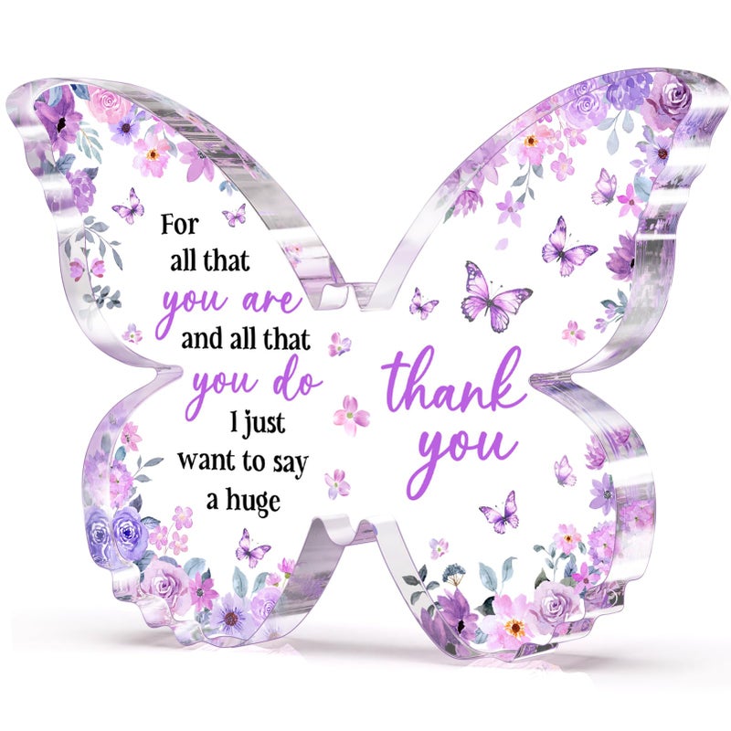 Glydein Thank You Gifts for Women, Appreciation Gifts for Employee Teacher Coworker Nurse Friend, 5x3.8x0.5 Inch Butterfly Acrylic Plaque Decor, Graduation Wedding Thank You Grateful Gift Bulk - Purple - Image 1