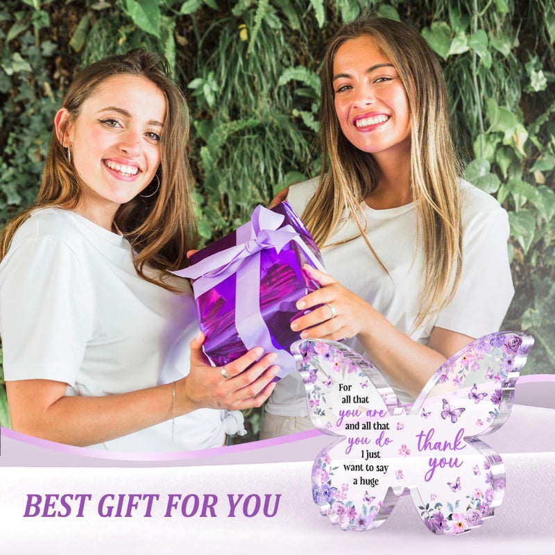 Glydein Thank You Gifts for Women, Appreciation Gifts for Employee Teacher Coworker Nurse Friend, 5x3.8x0.5 Inch Butterfly Acrylic Plaque Decor, Graduation Wedding Thank You Grateful Gift Bulk - Purple - Image 2