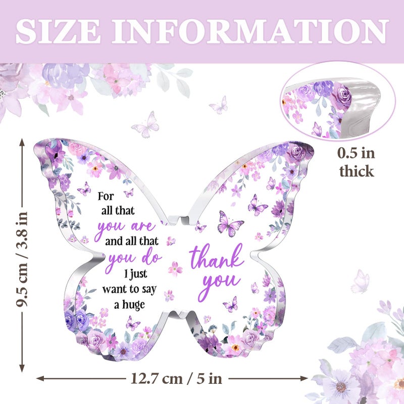Glydein Thank You Gifts for Women, Appreciation Gifts for Employee Teacher Coworker Nurse Friend, 5x3.8x0.5 Inch Butterfly Acrylic Plaque Decor, Graduation Wedding Thank You Grateful Gift Bulk - Purple - Image 4