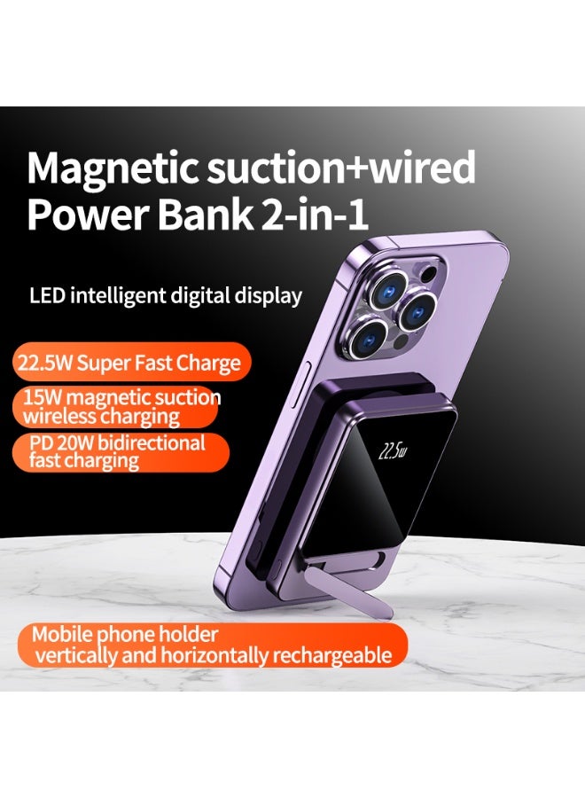 أيه بي جي بنك طاقة لاسلكي (2 في 1) بسعة 10000 مللي أمبير، شحن سريع بقدرة 22.5 واط، مزود بشاشة رقمية وحامل مدمج - متوافق مع الشحن السلكي واللاسلكي لأجهزة iPhone وSamsung وHuawei وXiaomi وOppo وVivo وXiaomi - Image 2