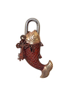 Dattatreya Dattatreya Brass Fish Lock Antique Style Decorative Padlock with Key Showpiece for Home and Decor Height 7 Inch  - Image 2