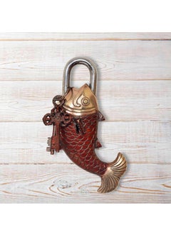 Dattatreya Dattatreya Brass Fish Lock Antique Style Decorative Padlock with Key Showpiece for Home and Decor Height 7 Inch  - Image 1