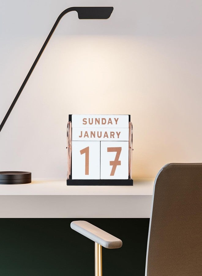 DEERINE Wooden Perpetual Block Calendar for Desk, Rose Gold Daily Desktop Desk Calendar, Modern Farmhouse Aesthetic Desk Accessories for Home Office Decor, Teacher, Classroom, Reusable Yearly - Image 2