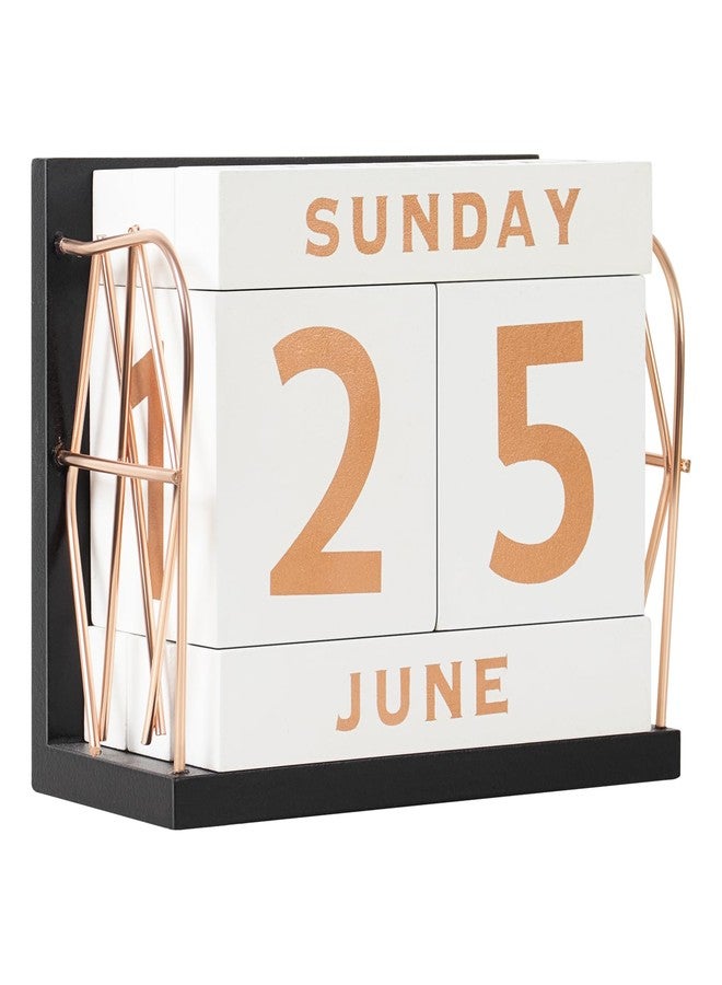 DEERINE Wooden Perpetual Block Calendar for Desk, Rose Gold Daily Desktop Desk Calendar, Modern Farmhouse Aesthetic Desk Accessories for Home Office Decor, Teacher, Classroom, Reusable Yearly - Image 1