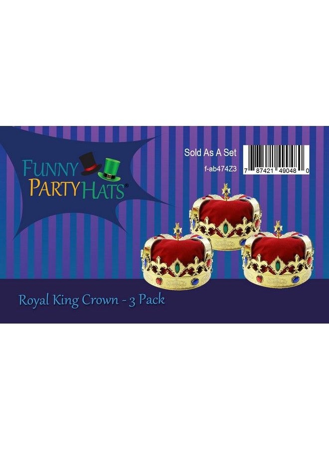 Funny Party Hats - Royal Jeweled King Crown Costume Accessory (3 Pack) - Image 1