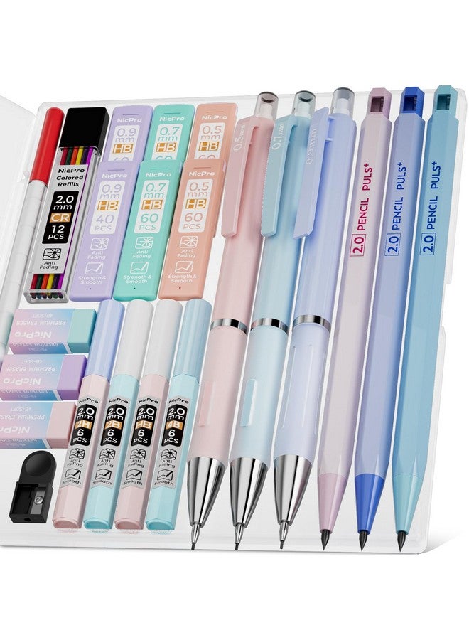 Nicpro 22Pcs Pastel Mechanical Pencils Set In Case Art Cute Drafting Pencil 0.5 0.7 0.9 Mm 2Mm Lead Pencil Holders For Sketching Drawing With 11 Tube (4B 2B Hb 2H Colors) Lead Refills 3 Erasers - Image 1