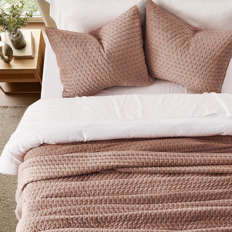 EverGrace Luxury Velvet Quilt Set Queen Size 3 Piece, Soft Cross-Stitch Velvet Comforter Set with Pillow Shams, Lightweight Coverlet Bedspread Bedding Set for All Seasons, Terracotta Clay - Image 3